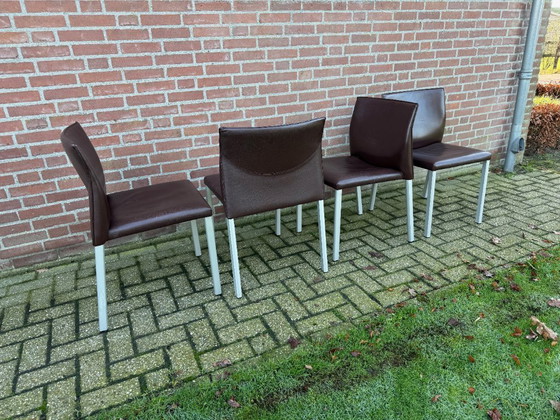 Image 1 of 4x Leolux Myto dining chairs brown leather.