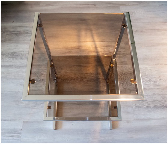 Image 1 of 1970s chrome and smoked glass side table