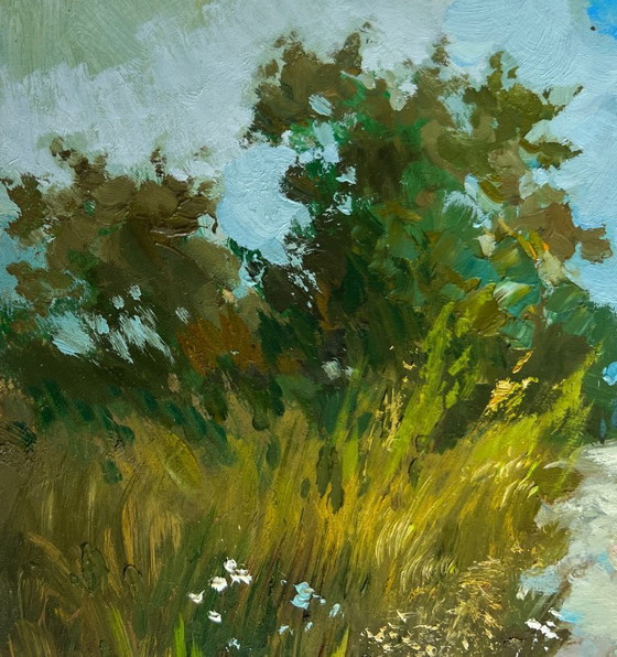 Image 1 of Original Oil Painting Summer Road Landscape A walk in the arms of nature