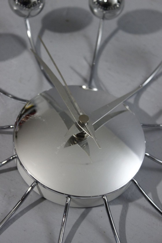 Image 1 of Horloge pendule murale vintage Karlsson Spider Clock design Sputnik chrome