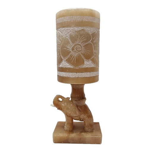 Vintage alabaster table lamp with elephant, 1960s