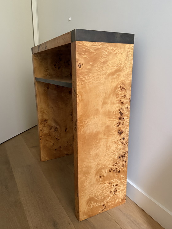 Image 1 of Vintage Burl Wood Mirror & Side Table Set