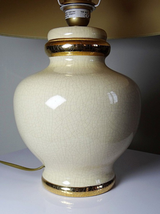 Image 1 of Vintage Panama "Dynasty" crackle-glazed earthenware lamp, Le Dauphin, 1980s-90s