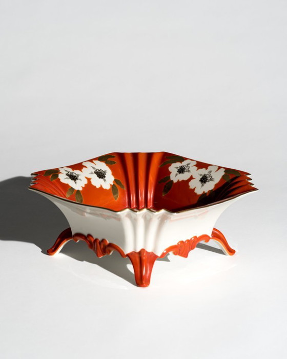 Image 1 of Large Art Deco Revival Floral Porcelain Centerpiece Bowl Schaubach Kunst Germany