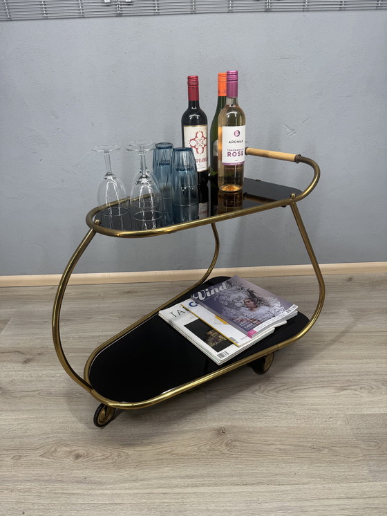 Image 1 of Vintage serving trolley with smoked glass tops