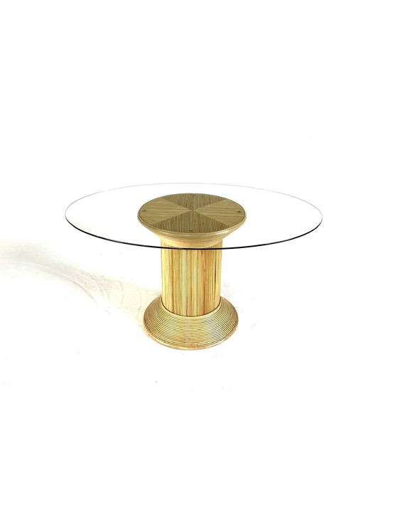 Image 1 of Table de salle à manger vintage en rotin et verre, années 80