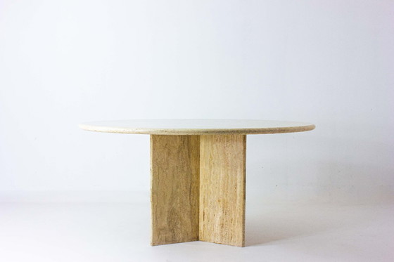 Image 1 of Grande table de salle à manger italienne en travertin, années 1970