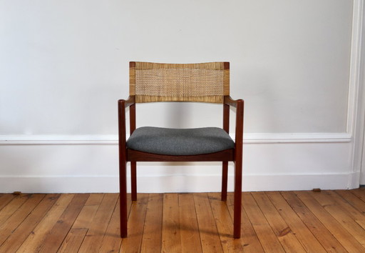 Vintage Scandinavian armchair in teak and rattan, 1960