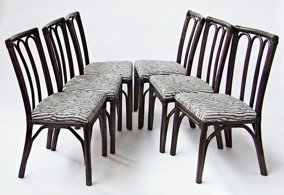 Image 1 of Eetkamerstoelen (6) gemaakt van rotan en bamboe door McGuire, VS, jaren 70