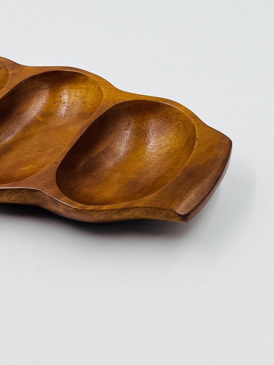 Image 1 of Bandeja compartimentada en madera exótica tallada, Asia, años 70