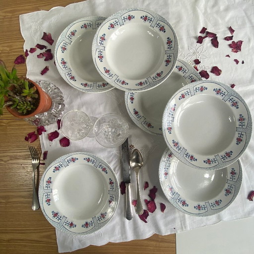 6 piatti fondi Creil e Montereau, modello Toledo, terracotta antica