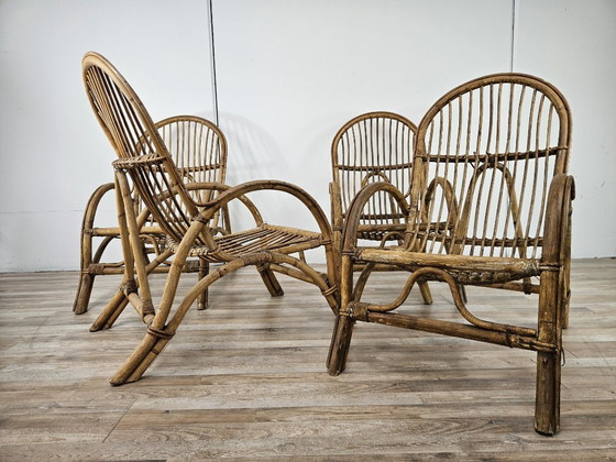 Poltrone vintage in rattan, set di quattro, Sedie da giardino, Marrone (foto 3 di 15)