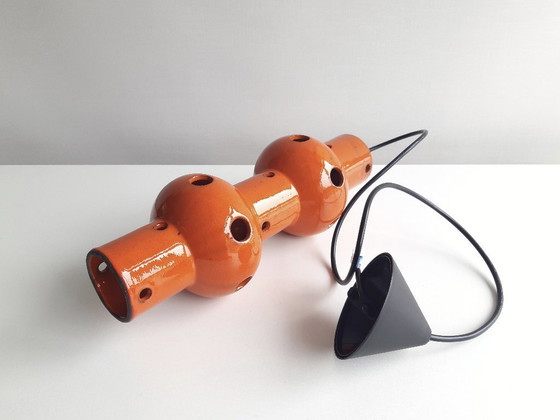 Image 1 of Suspension vintage en faïence orange, style « fat lava » d'Allemagne de l'Ouest, lampe suspendue rétro en céramique