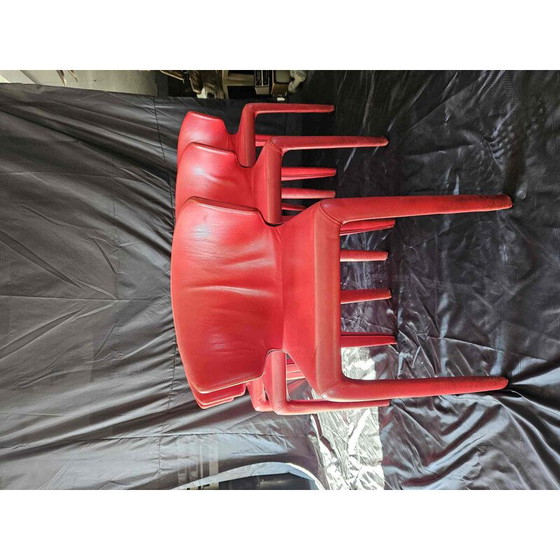 Image 1 of Set of 6 vintage red Hola 367 model chairs by Hannes Wettstein for Cassina