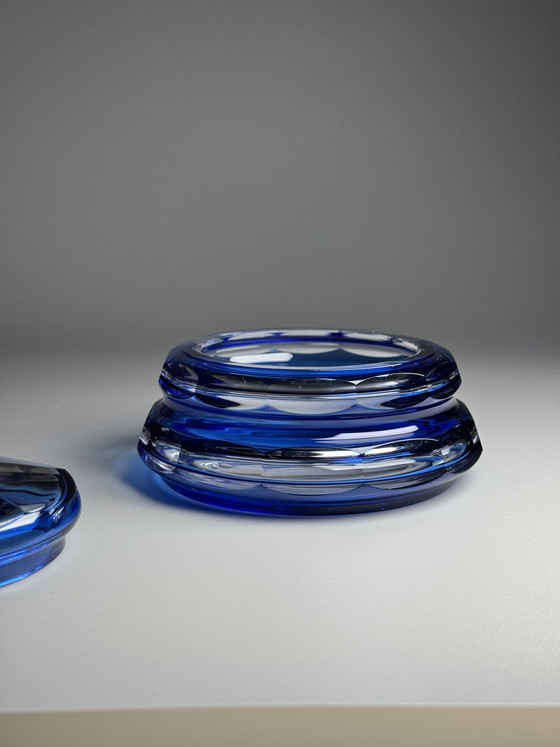Image 1 of Bombonera de cristal “Eliane” de Val Saint Lambert, Art Déco, años 30, cristal superpuesto en azul, Charles Graffart