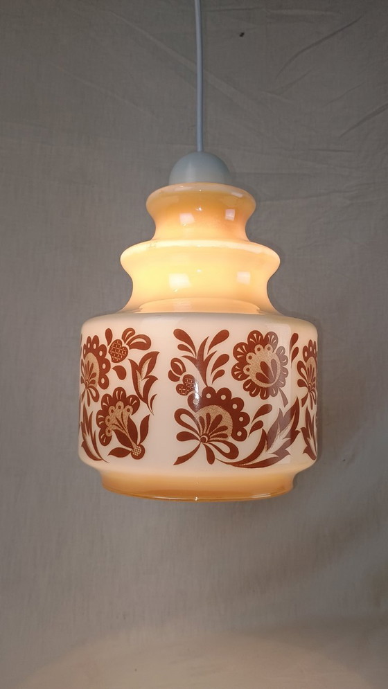 Image 1 of Hanglamp Venini Wit Gerookt Glas Bloemen Mid Century Murano