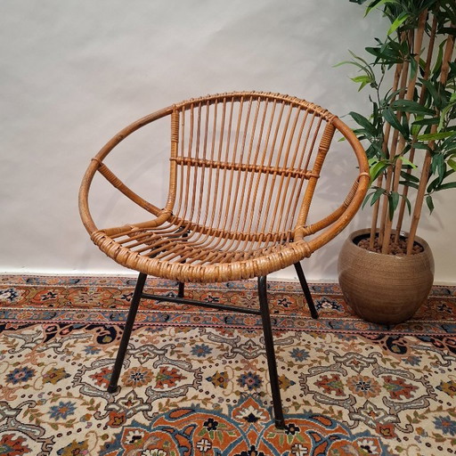 Vintage Rohe Noordwolde Rotan Kuipstoel – stoelen fauteuils, Metal, Rattan (photo 2 of 8)