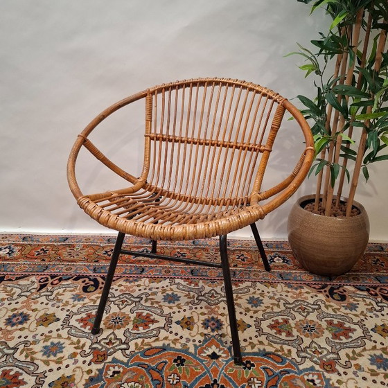 Vintage Rohe Noordwolde Rotan Kuipstoel – Stoelen / fauteuils, Metal, Rattan (photo 2 of 8)