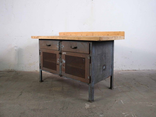 Cassettiera industriale vintage, banco da lavoro, porta caffè
