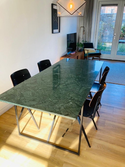 Straight dining table green marble