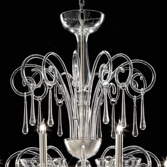 Image 1 of Lámpara de araña Grand Venetian “Curls” de cristal de Murano en cristal transparente.