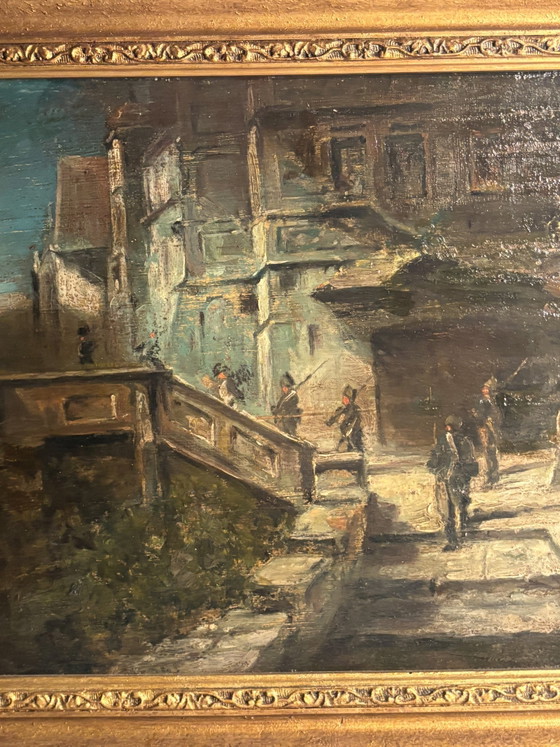 Oil Painting on Board of Soldiers in an Urban Landscape Late 1800s – Paintings & Drawings (photo 8 of 12)