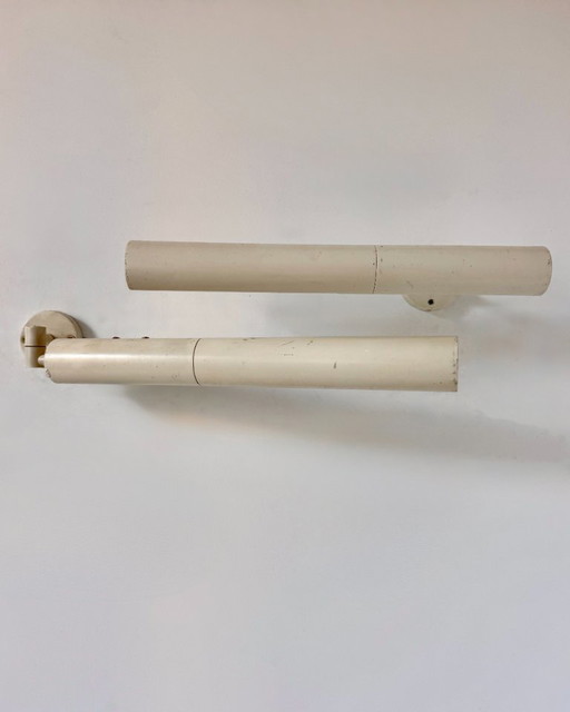 Paire d'appliques vintage en métal blanc mat, France 1970 – wandlampen, Metal