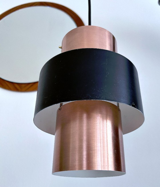 Image 1 of Set di 3 lampade a sospensione vintage in rame danese