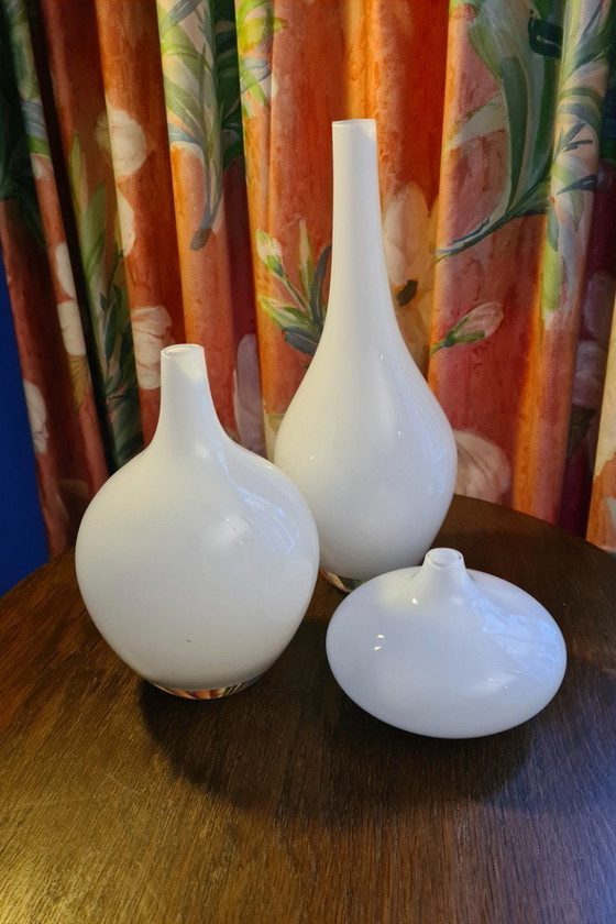 Image 1 of 3x Johanna Jelinek ontwerp Älmhult Zweden, set glazen vazen in Salong-stijl