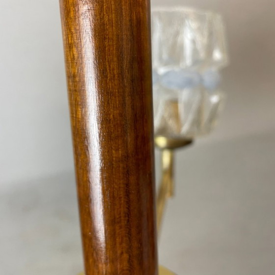 Mid Century Modern Three-Light Wood and Glass Modern Chandelier, 1960s (photo 10 of 15)