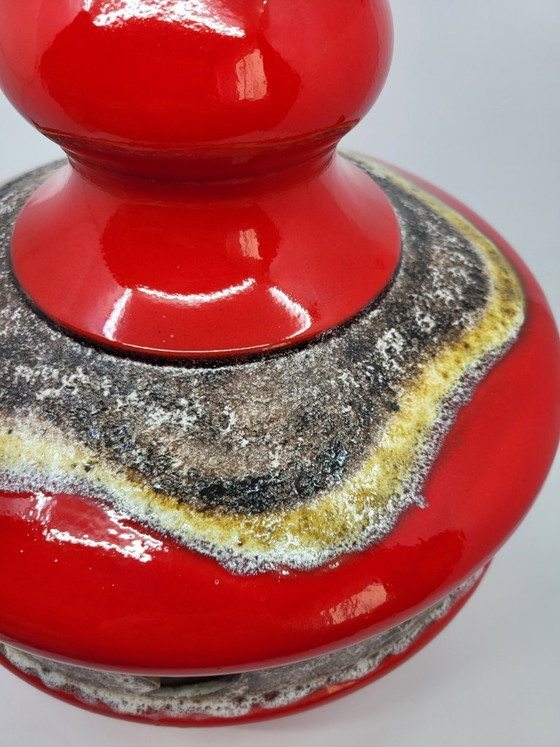 Image 1 of Lampada da terra vintage in ceramica della Germania Ovest, rossa, a doppia illuminazione, anni '70.