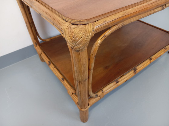 Image 1 of Table Basse Vintage en Rotin et Bois