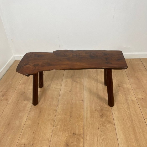 Image 1 of Rustic bench in solid elm, wabi sabi style, Mid-20th century.