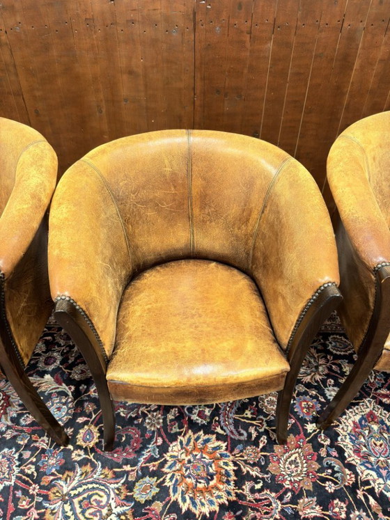 Set Klassiek Engelse Schaap Lederen Stoelen – Fauteuils, Leather, Wood (photo 8 of 12)