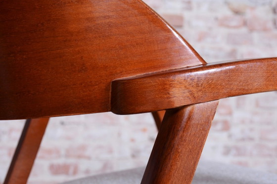 Pair of Restored Mid-Century Armchairs, Reupholstered, Cherry Wood, Czech, 1970s – Textile (photo 16 of 18)