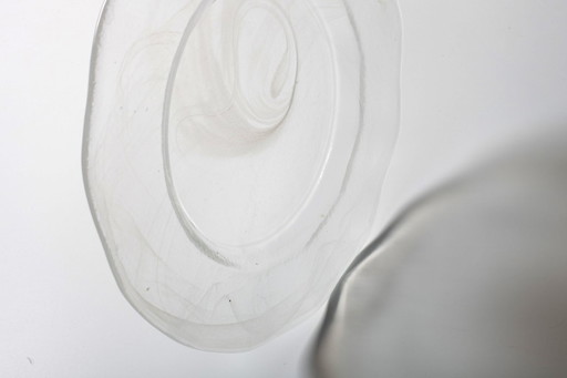Large Vintage Swirl Design Glass Platter / Minimalist White Centerpiece / Italy / 1980s