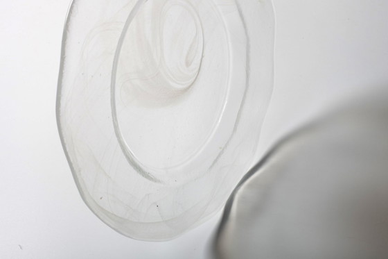 Image 1 of Large Vintage Swirl Design Glass Platter / Minimalist White Centerpiece / Italy / 1980s