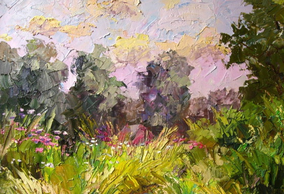 Original Ölgemälde Naturlandschaft Sommerwiese Weg im Gras – Gemälde & Zeichnungen, Canvas (photo 8 of 8)