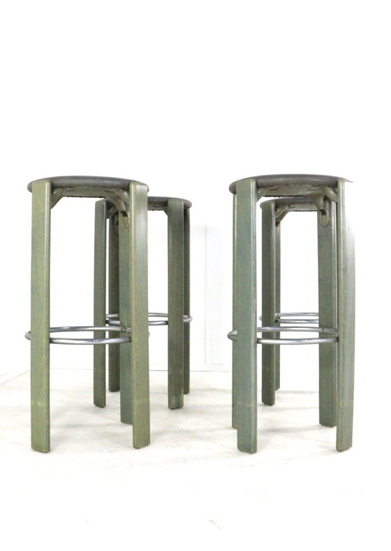 Set 4 Bruno Rey per Kusch & Co Sgabelli da bar vintage, Legno, Metallo, Verde, Modern (foto 15 di 15)