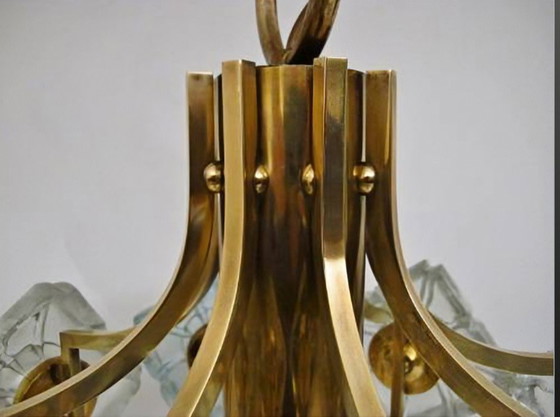 Image 1 of Sische Simon & Schelle chandelier, 8-light, brass, crystal glass, floral design, 1970s