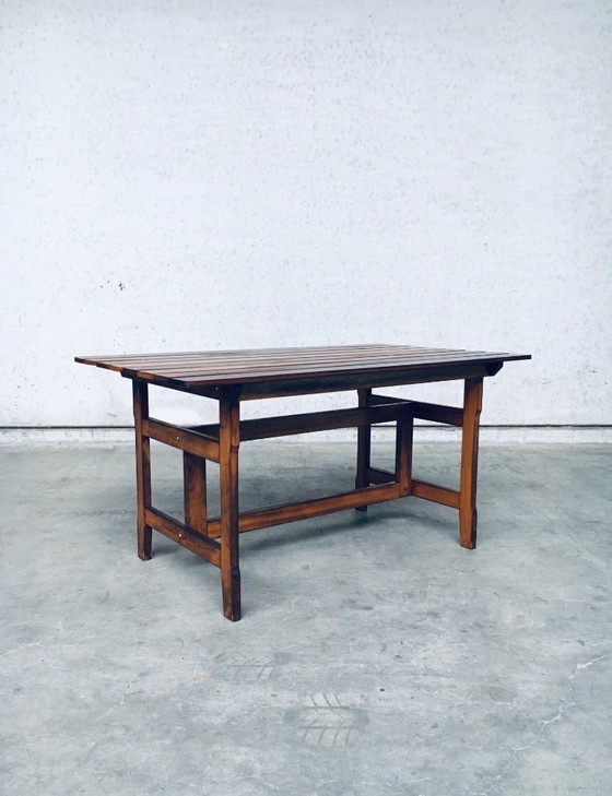 Image 1 of Table de jardin ou de cuisine en bois patiné, design années 1970