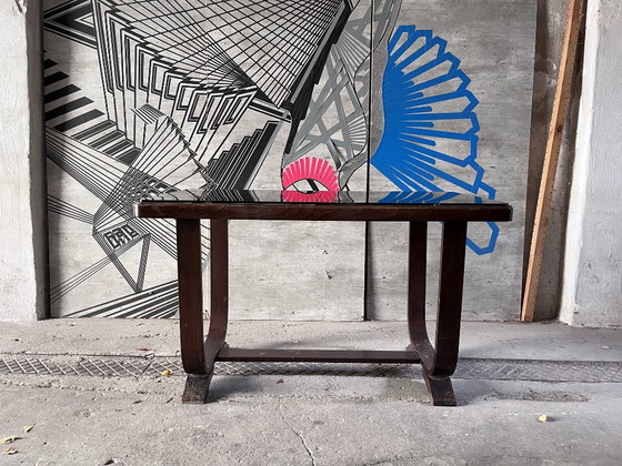 Tavolino da caffè Art Déco in legno scuro con piano in vetro nero | Vintage, Tavolini da caffè, Marrone (foto 2 di 5)
