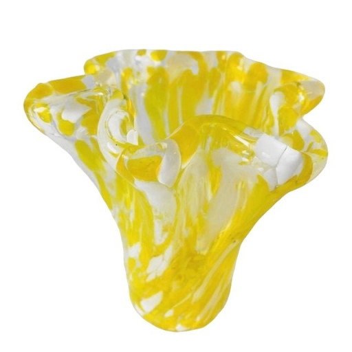 Vintage glass vase Murano style yellow white transparent