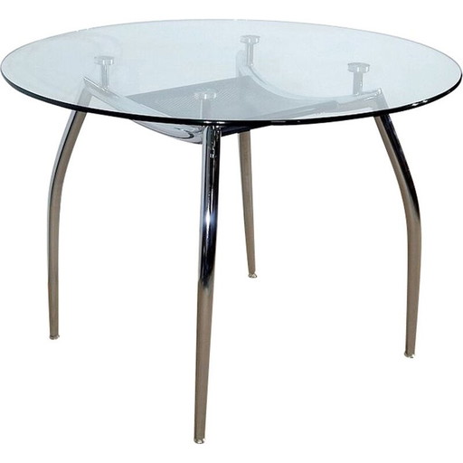 Vintage table in chromed metal and glass, 1970