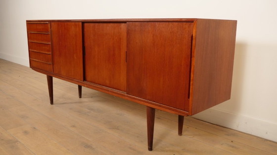 Buffet bas avec tiroirs et portes coulissantes, bois brun, Marron, Mid Century Modern (photo 5 sur 13)