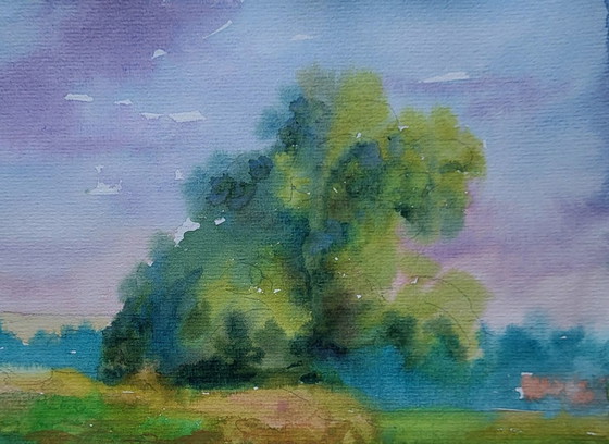 Original Watercolor Painting Nature Landscape Meadow August Summer Day – Paintings & Drawings, Paper (photo 5 of 7)