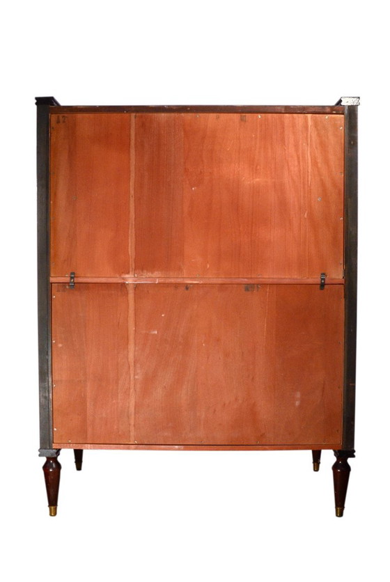 Mahoniehouten vitrinekast of barkast, jaren 70, B92 x D46,5 x H123,5 cm – Vitrinekasten, Glass, Wood (photo 5 of 17)