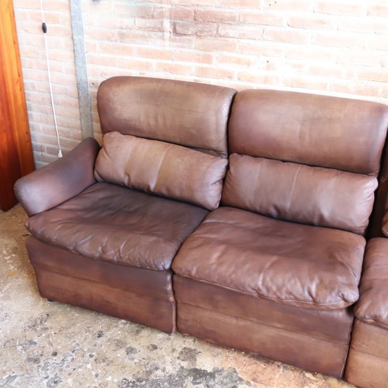 Image 1 of canapé intage elements cuir marron 1970