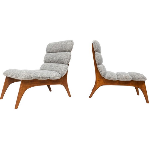 Pair of vintage easy chairs in wood and fabric, Italy