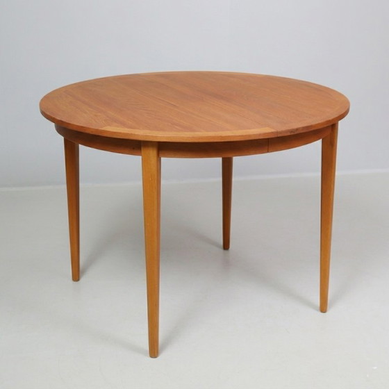 Image 1 of Vintage Scandinavian round teak dining table - 110 cm - 1960s